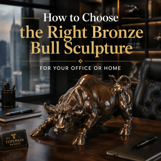 Handcrafted bronze bull sculpture displayed on an executive office desk for luxury office decor