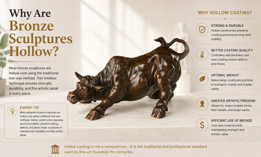 hollow bronze bull sculpture explaining traditional lost-wax bronze casting methods