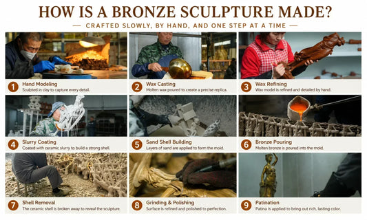 Traditional lost-wax bronze casting process for handmade bronze sculptures
