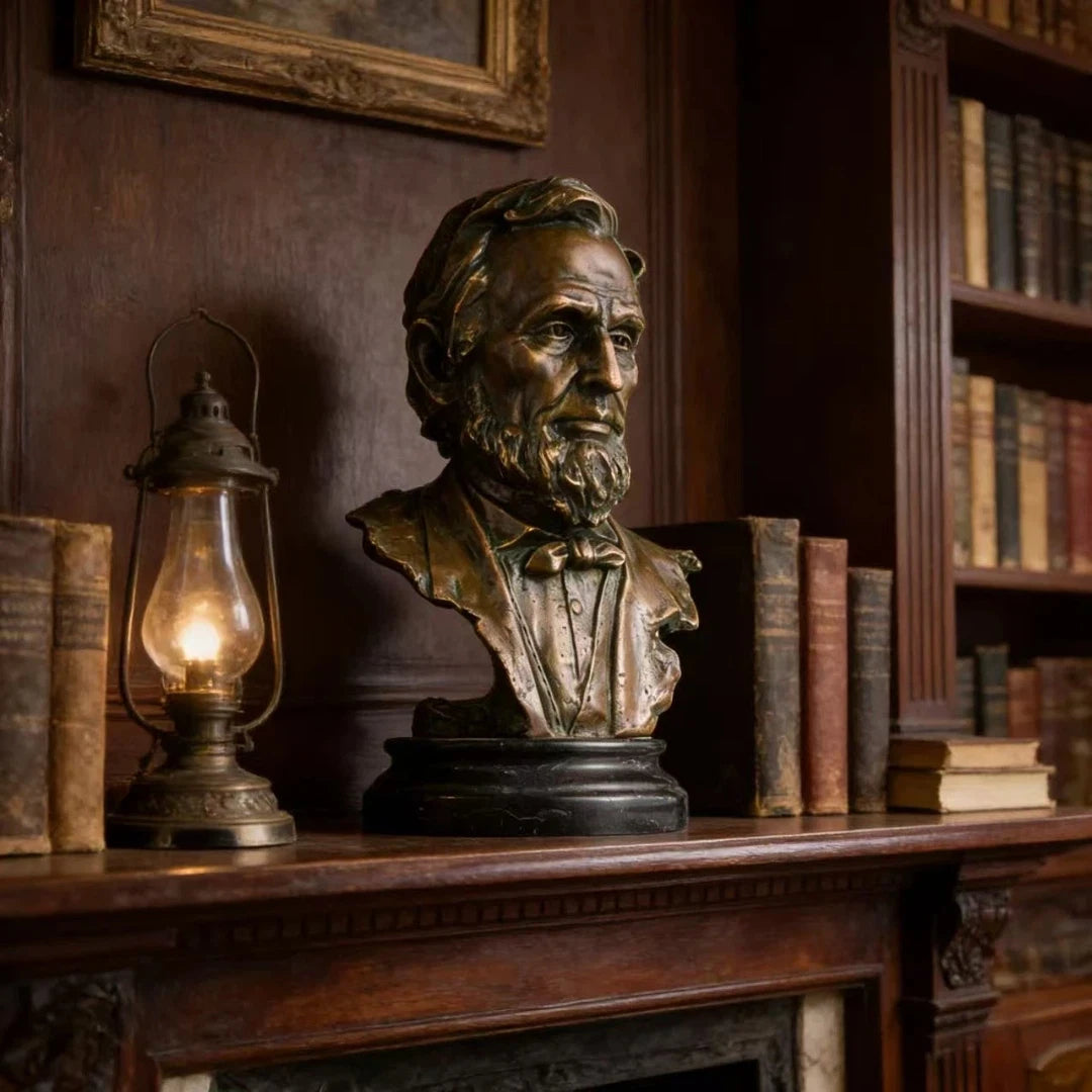 Abraham Lincoln bronze bust with marble base, 16th US President sculpture