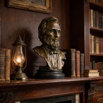 Abraham Lincoln bronze bust with marble base, 16th US President sculpture