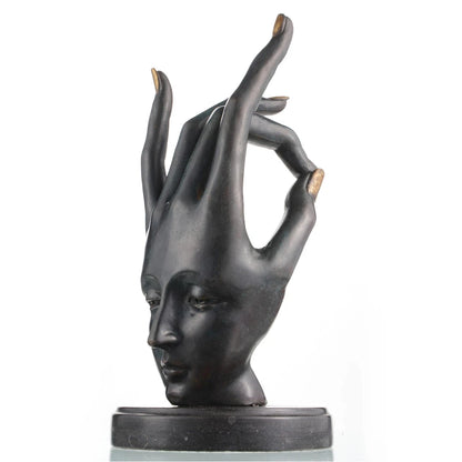 Abstract Bronze Statue-Surreal Hand and Face Modern Figurative Art Decor