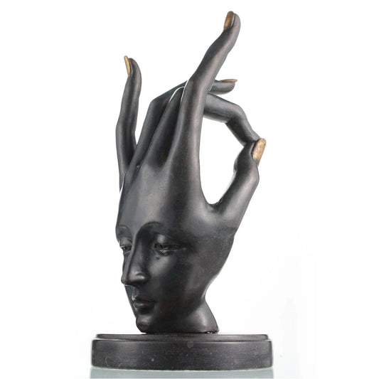 Abstract Bronze Statue-Surreal Hand and Face Modern Figurative Art Decor