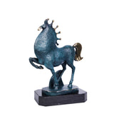 Abstract Turquoise Bronze Horse Statue with gold accents. A modern symbol of luck, prosperity, and joyful energy for stylish interiors.