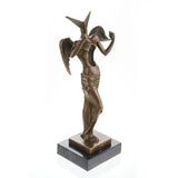 Abstract surreal bronze angel sculpture with geometric head and hollow form. A striking contemporary artwork exploring identity, faith, and form.