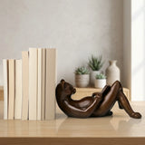 Reclining Reading Cat Bronze Sculpture – Decorative Bookend for Bookshelf
