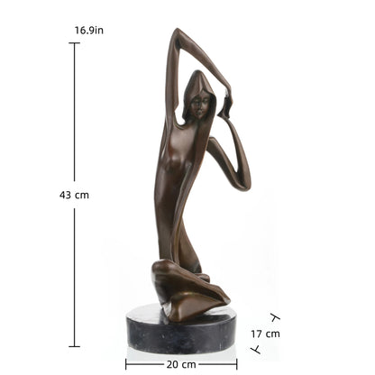 Art Deco-inspired abstract bronze sculpture of a kneeling female figure with flowing drapery. A refined decorative piece for modern and luxury interiors.
