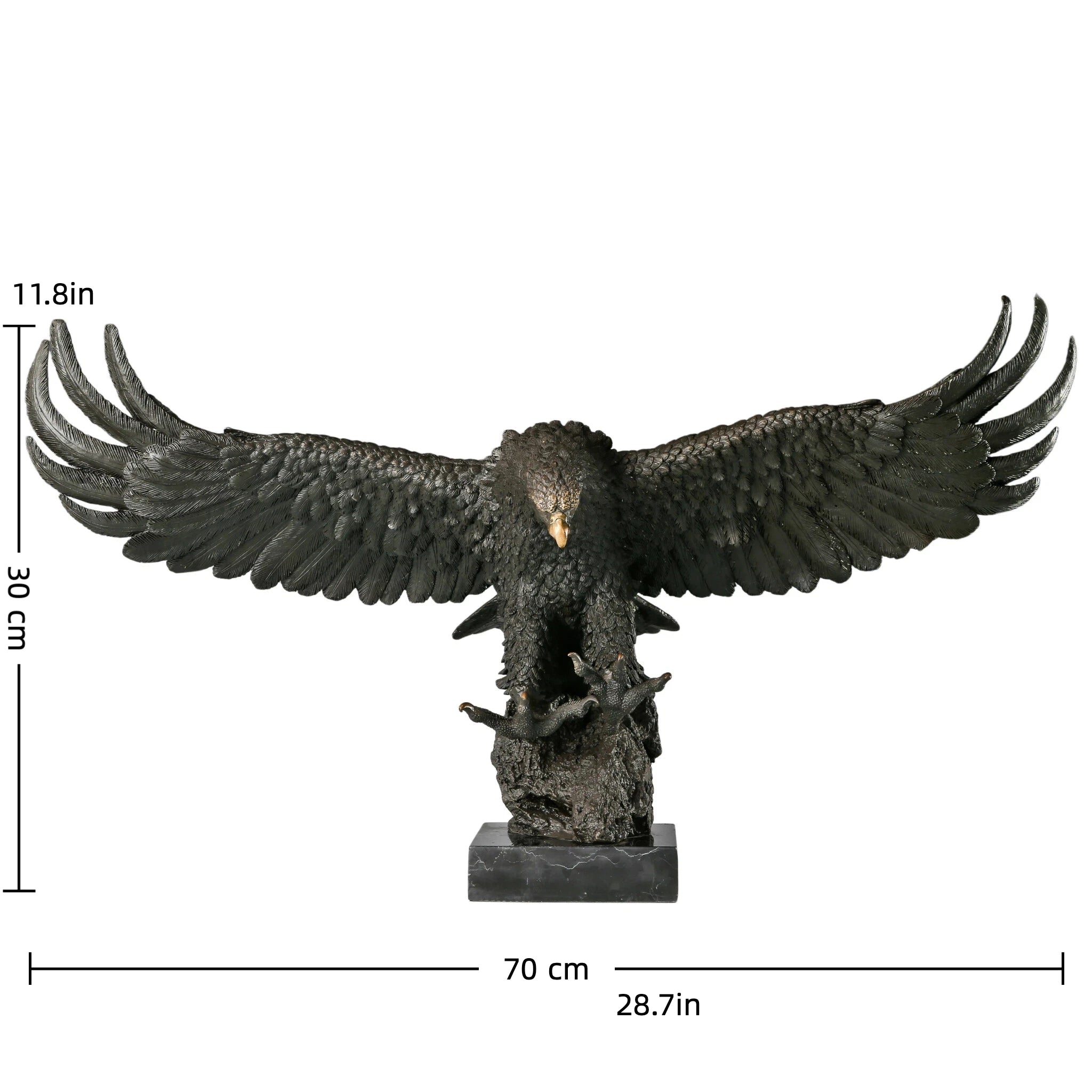 Majestic bald eagle bronze sculpture with wings spread and talons extended. A powerful wildlife statue symbolizing freedom, strength, and leadership.