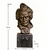 Dramatic bronze bust of Ludwig van Beethoven. Handcrafted sculpture with marble base—symbolizing strength, passion, and musical genius. Ideal for collectors and music lovers.