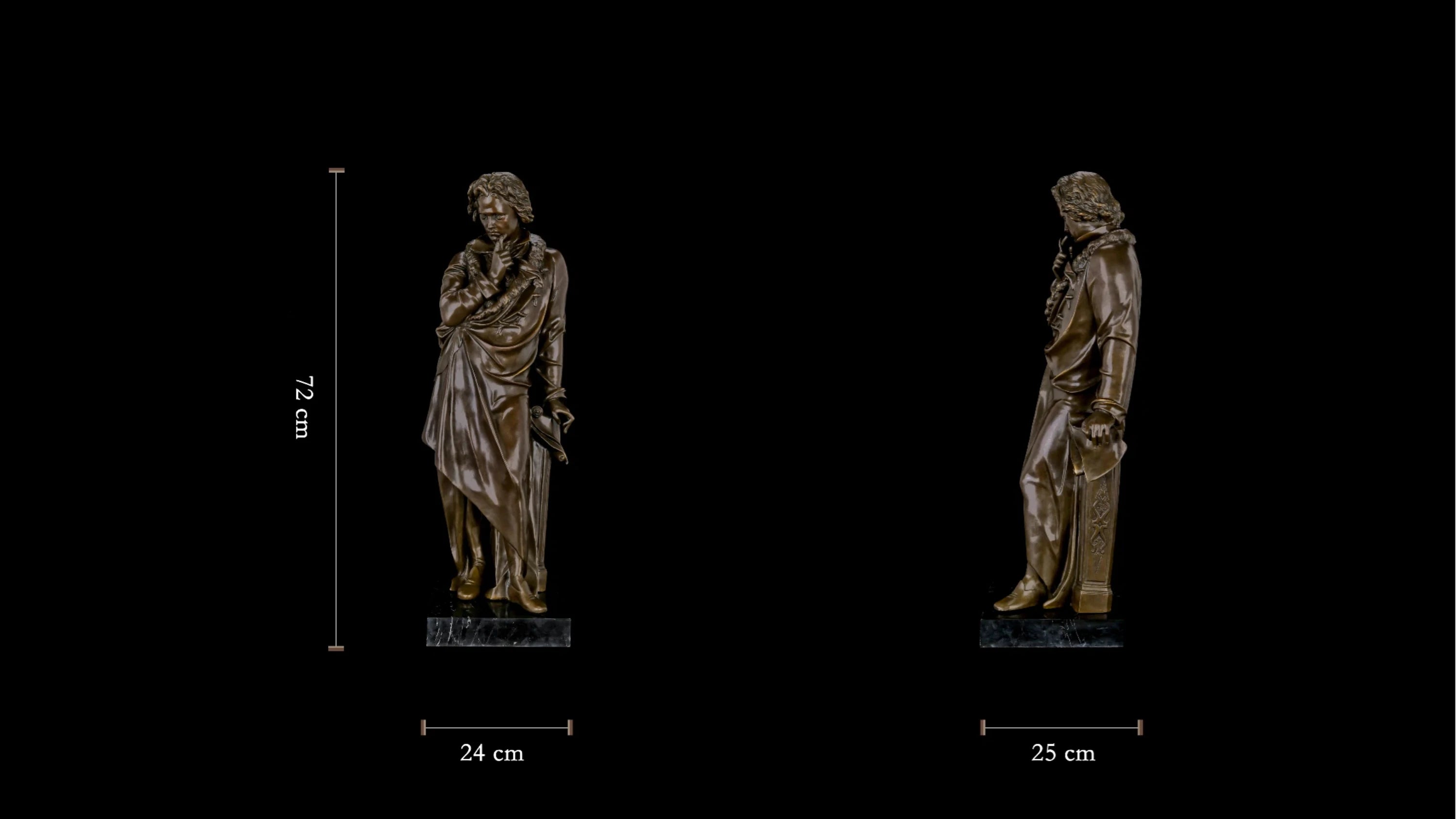 Full-length bronze statue of Ludwig van Beethoven, capturing his creative genius and strength. Handcrafted sculpture with marble base—ideal for collectors, musicians, and statement interiors.