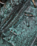 a dramatic full-length bronze statue of Ludwig van Beethoven, the legendary German composer, crafted using the lost-wax casting method with a striking verdigris patina.