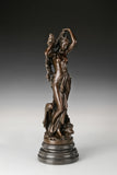 Angled view of Birth of Venus bronze statue showing graceful pose and detailed drapery