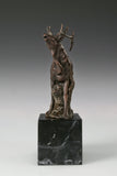 Handcrafted bugling elk bronze sculpture with large branching antlers and marble base, ideal for offices, studies, cabins, lodges and wildlife-inspired interiors.