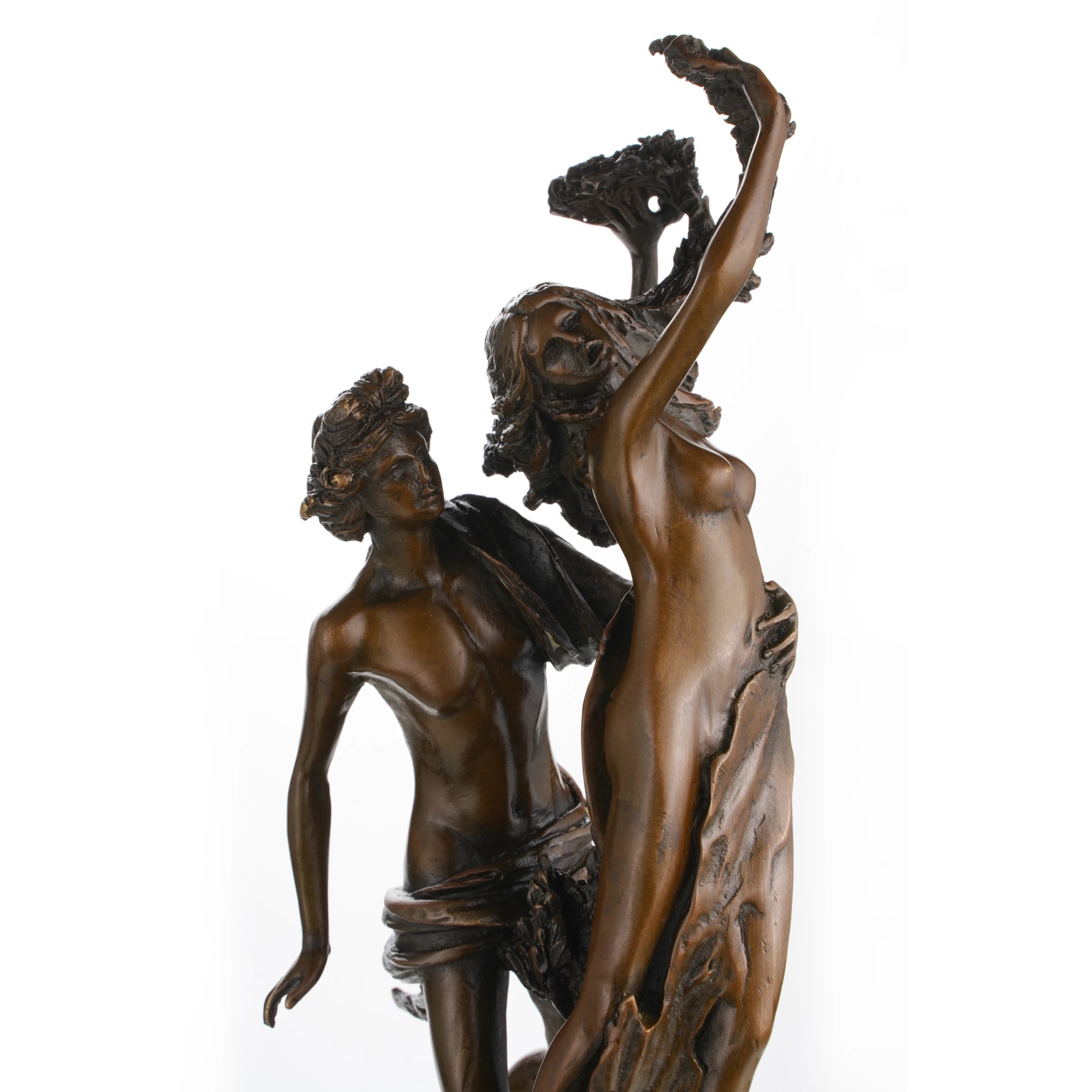 Bronze sculpture of Apollo and Daphne transformation on marble base