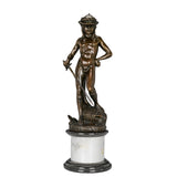 Handcrafted Young David Bronze Statue – Biblical Hero Sculpture with Goliath Head