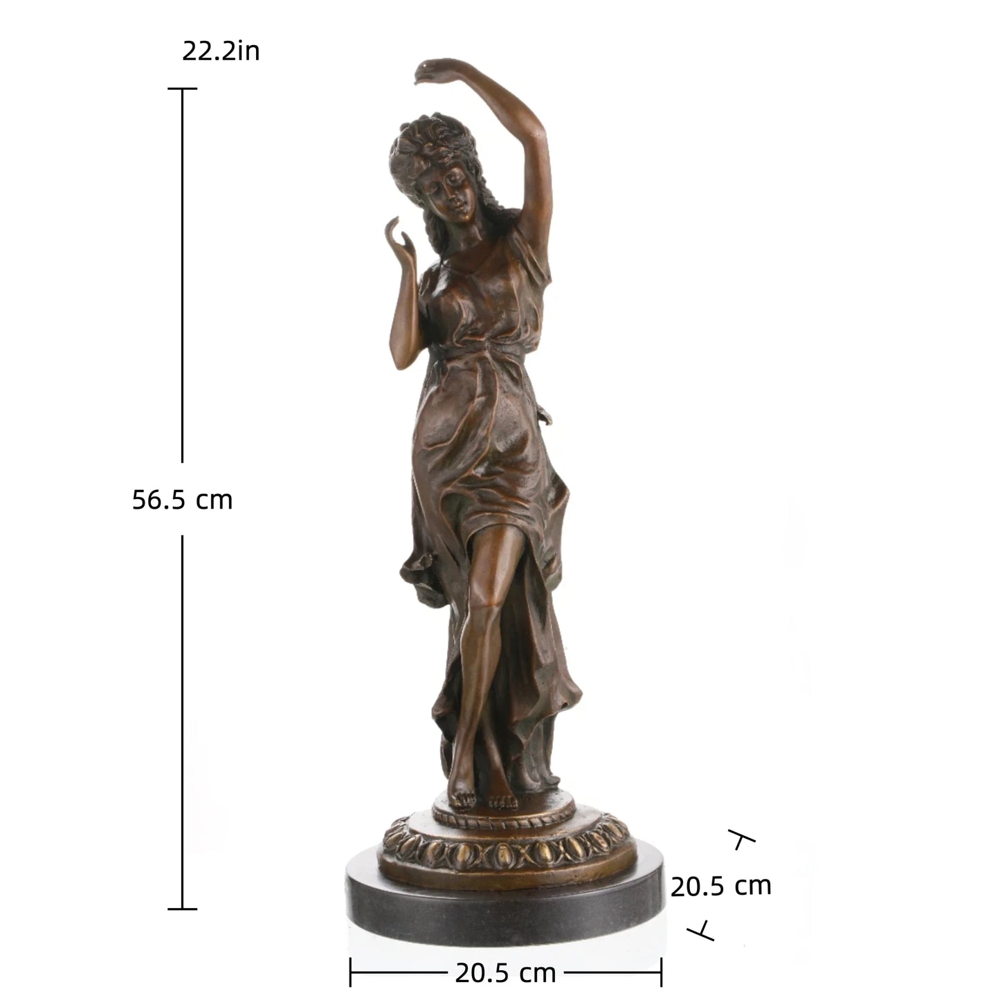 Art Nouveau dancing maiden bronze sculpture on marble base