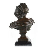 Neapolitan fisherboy bronze bust by Jean-Baptiste Carpeaux, playful French neoclassical boy statue on ornate marble base, lost wax casting museum art.