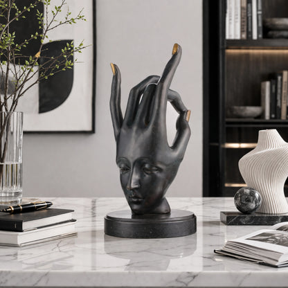 Abstract Bronze Statue-Surreal Hand and Face Modern Figurative Art Decor