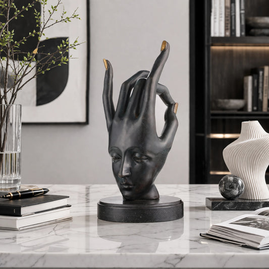 Abstract Bronze Statue-Surreal Hand and Face Modern Figurative Art Decor