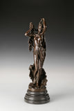 Handcrafted Birth of Venus bronze sculpture featuring the classical goddess with flowing drapery