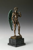 Handcrafted Winged David bronze sculpture inspired by Renaissance art. Features a classical male figure with detailed angel wings, lost-wax casting, and marble base.