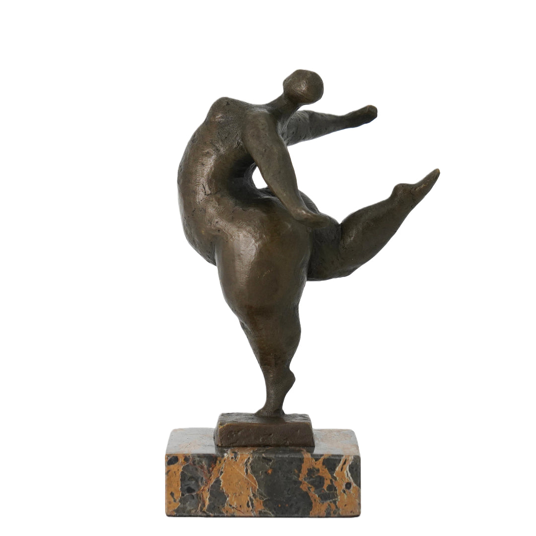 Handcrafted abstract bronze dancer sculpture symbolizing balance, freedom, and self-expression. A striking modern art piece for homes, offices, and collections.