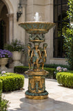 Handcrafted bronze Three Cherubs fountain featuring classical angelic figures, decorative swan motifs, and an elegant basin design. Ideal for luxury gardens, villas, courtyards, hotels, and landscape projects worldwide.
