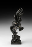 Dynamic bald eagle bronze sculpture in a powerful diving pose with marble base. A striking wildlife statue symbolizing strength, freedom, and leadership.