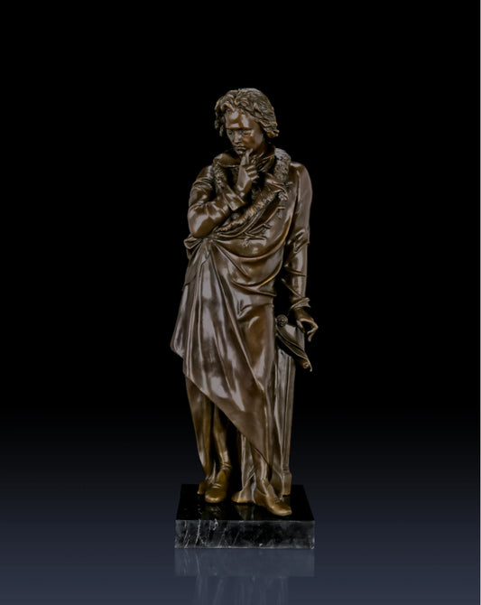 Full-length bronze statue of Ludwig van Beethoven, capturing his creative genius and strength. Handcrafted sculpture with marble base—ideal for collectors, musicians, and statement interiors.