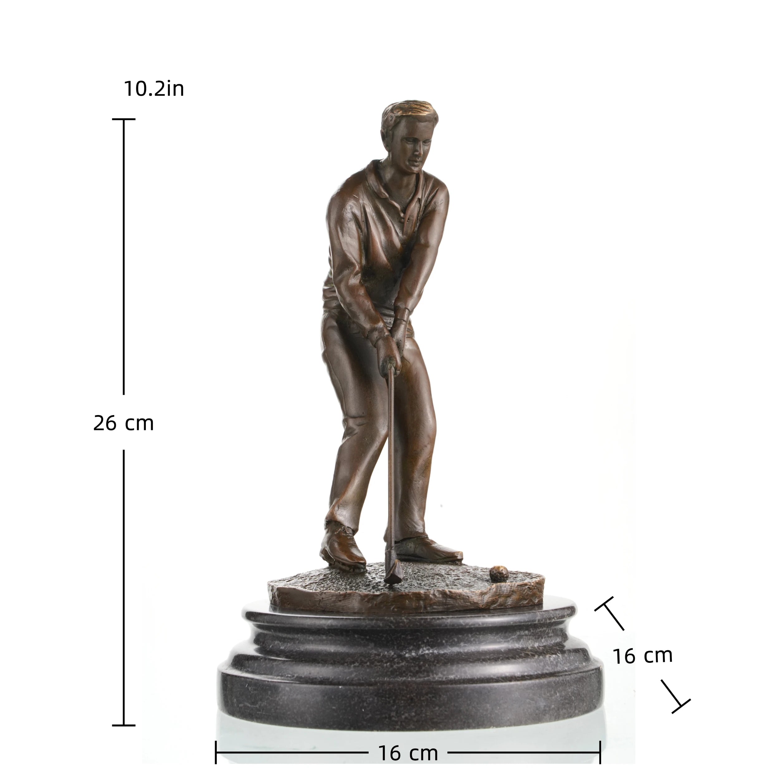 Capture the focus of the game with our Hyper-Realistic Bronze Golfer Mid-Putt Statue. Hand-cast on a stepped marble base, this detailed putting sculpture is the ultimate gift for golf enthusiasts and a luxury trophy for professional awards.