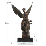 Bronze winged goddess statue holding laurel wreath on marble base