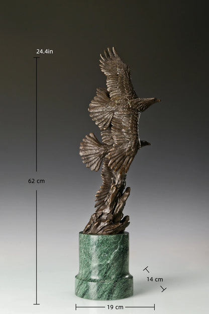 Lost Wax Casting bronze twin eagles soaring statue
