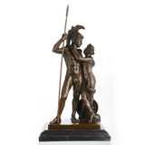 Mars and Venus bronze statue depicting love conquering war, mythological God and Goddess statue on stepped black marble base, loss wax casting classical fine art.