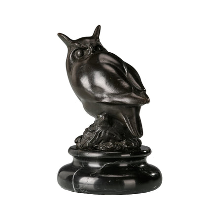 Modern Minimalist Owl Statue with Marble Base