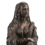 Mona Lisa bronze bust statue after Leonardo da Vinci, Renaissance woman sculpture  with crossed hands on round black marble base, loss wax casting fine art.