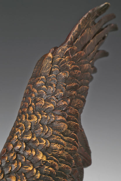 Eagle taking flight bronze sculpture with detailed feathers and marble base. Perfect wildlife statue for home decor, office, and collectors.