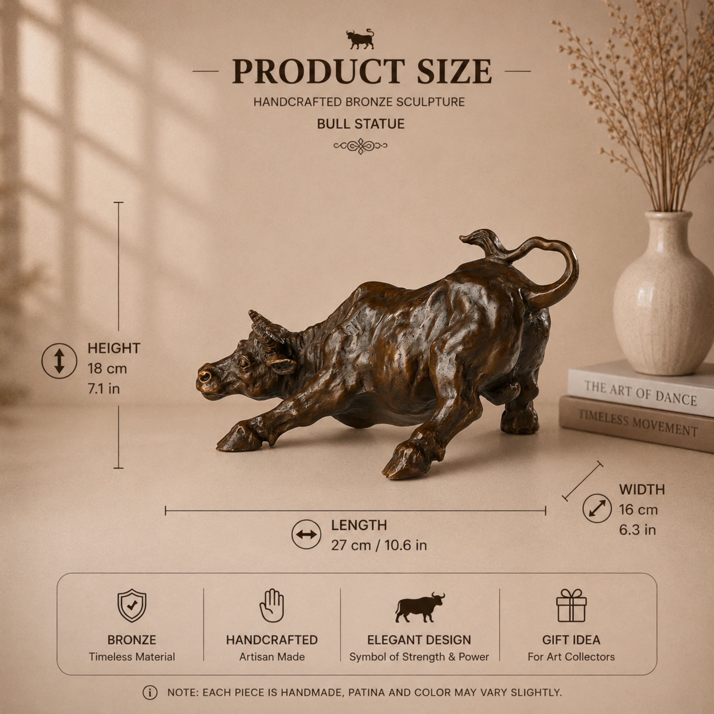 Powerful Wall Street Charging Bull bronze sculpture crafted using the lost-wax casting method. A timeless symbol of strength, resilience, prosperity, and bull market energy.