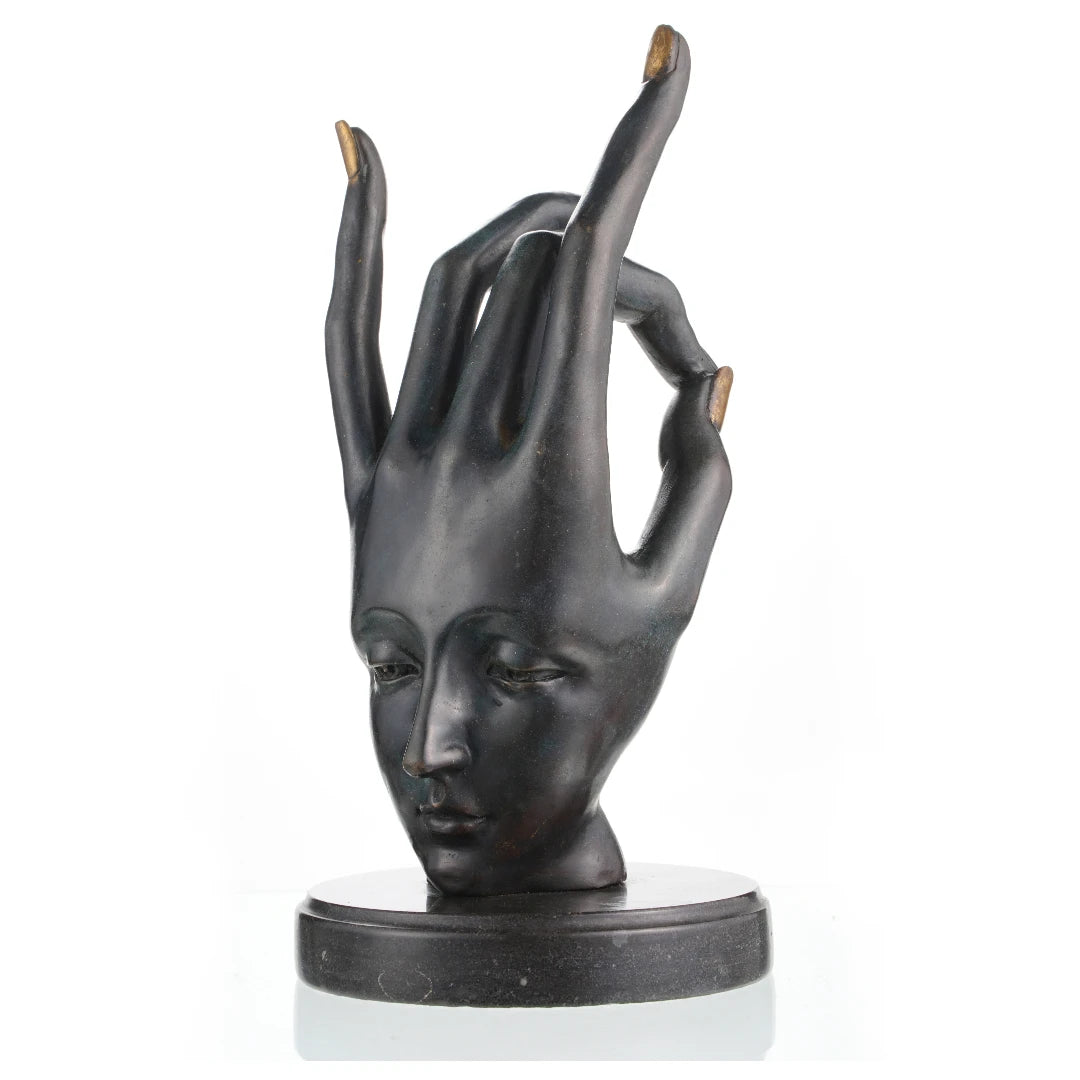 Surreal Hand and Face Modern Bronze statue