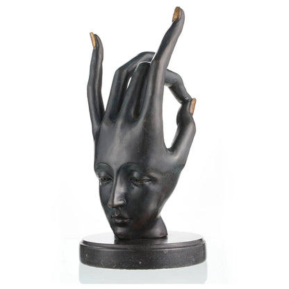 Surreal Hand and Face Modern Bronze statue