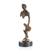 Surrealist bronze violinist statue with floating torso in Salvador Dalí style, fragmented musician statue in tuxedo on round black marble base, loss wax casting modern art.