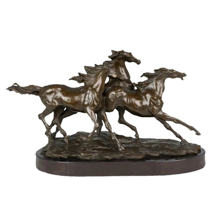 Three Galloping Horses Bronze Sculpture-Lost Wax Cast Equestrian Art Decor Statue