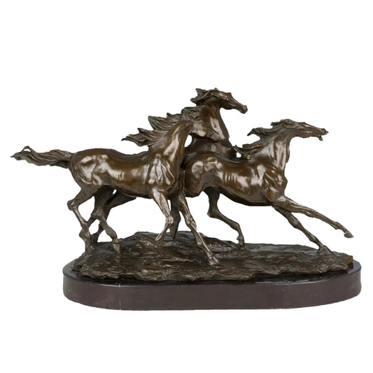Three Galloping Horses Bronze Sculpture-Lost Wax Cast Equestrian Art Decor Statue