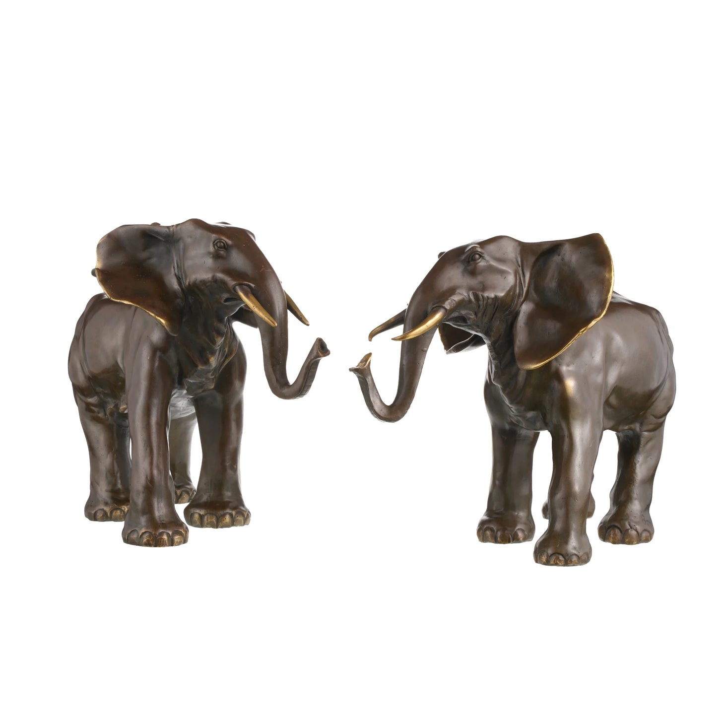 Elegant pair of bronze elephant statues crafted with lost-wax casting. Symbolizing harmony, strength, and prosperity—perfect for luxury home decor or art collections.