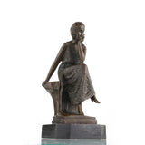 38cm/15inH |Art Deco Flapper Bronze Statue – 1920s Jazz Age Seated Lady Sculpture|YRD-217