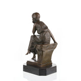 38cm/15inH |Art Deco Flapper Bronze Statue – 1920s Jazz Age Seated Lady Sculpture|YRD-217