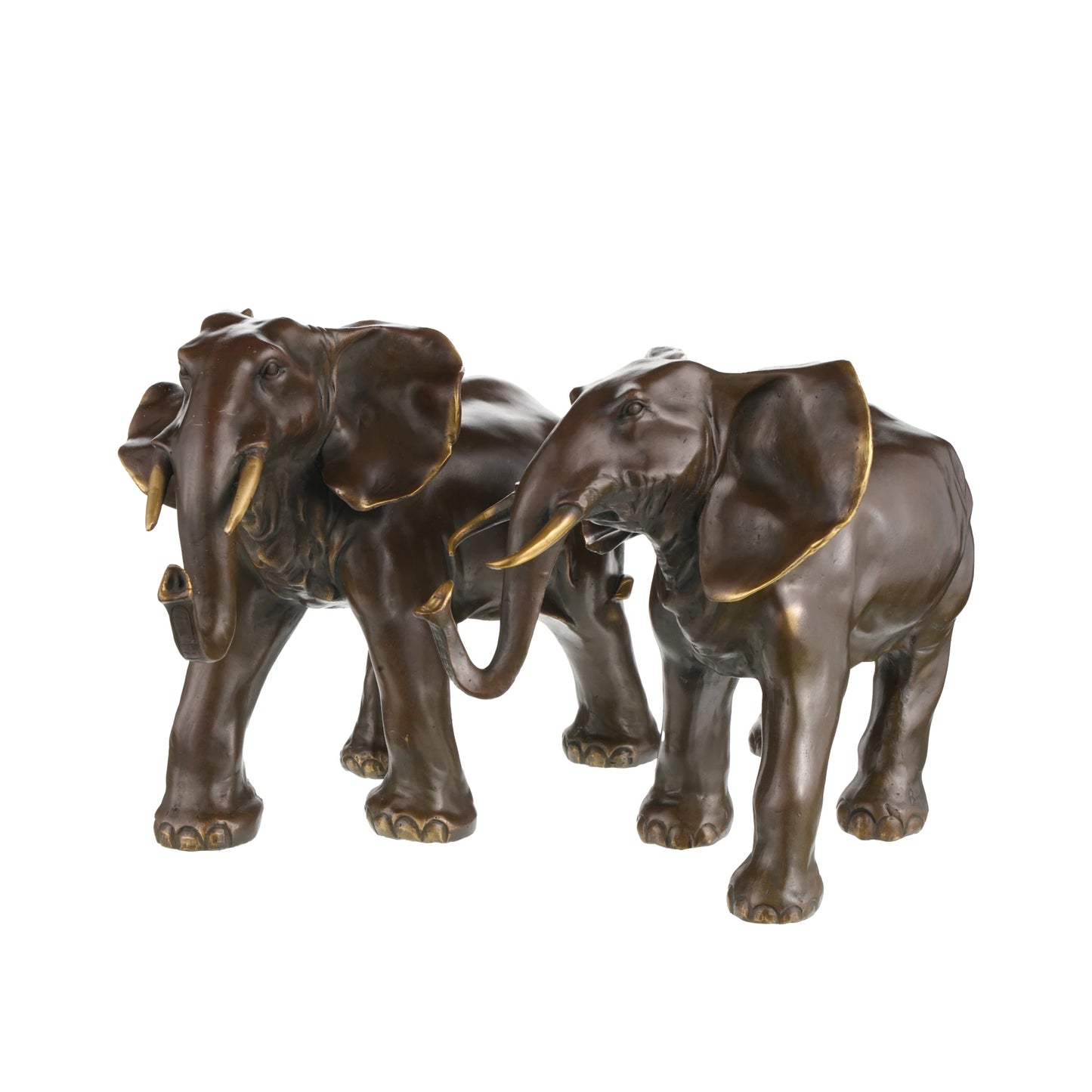 Elegant pair of bronze elephant statues crafted with lost-wax casting. Symbolizing harmony, strength, and prosperity—perfect for luxury home decor or art collections.