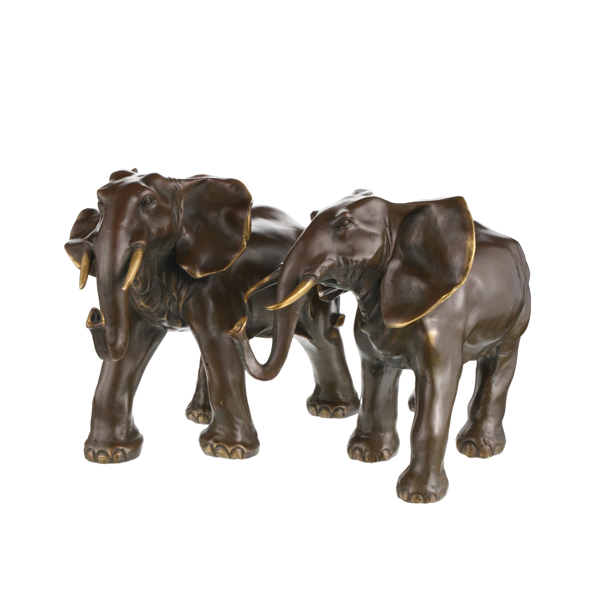 Elegant pair of bronze elephant statues crafted with lost-wax casting. Symbolizing harmony, strength, and prosperity—perfect for luxury home decor or art collections.