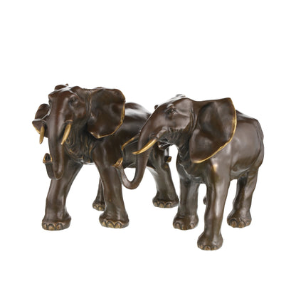 Elegant pair of bronze elephant statues crafted with lost-wax casting. Symbolizing harmony, strength, and prosperity—perfect for luxury home decor or art collections.