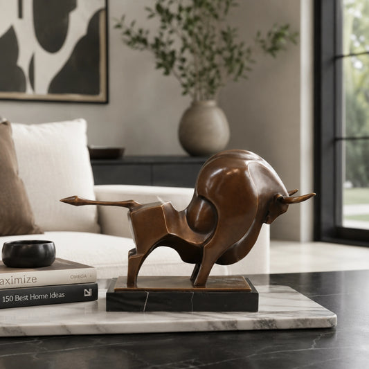 Abstract bronze bull sculpture for executive office decor