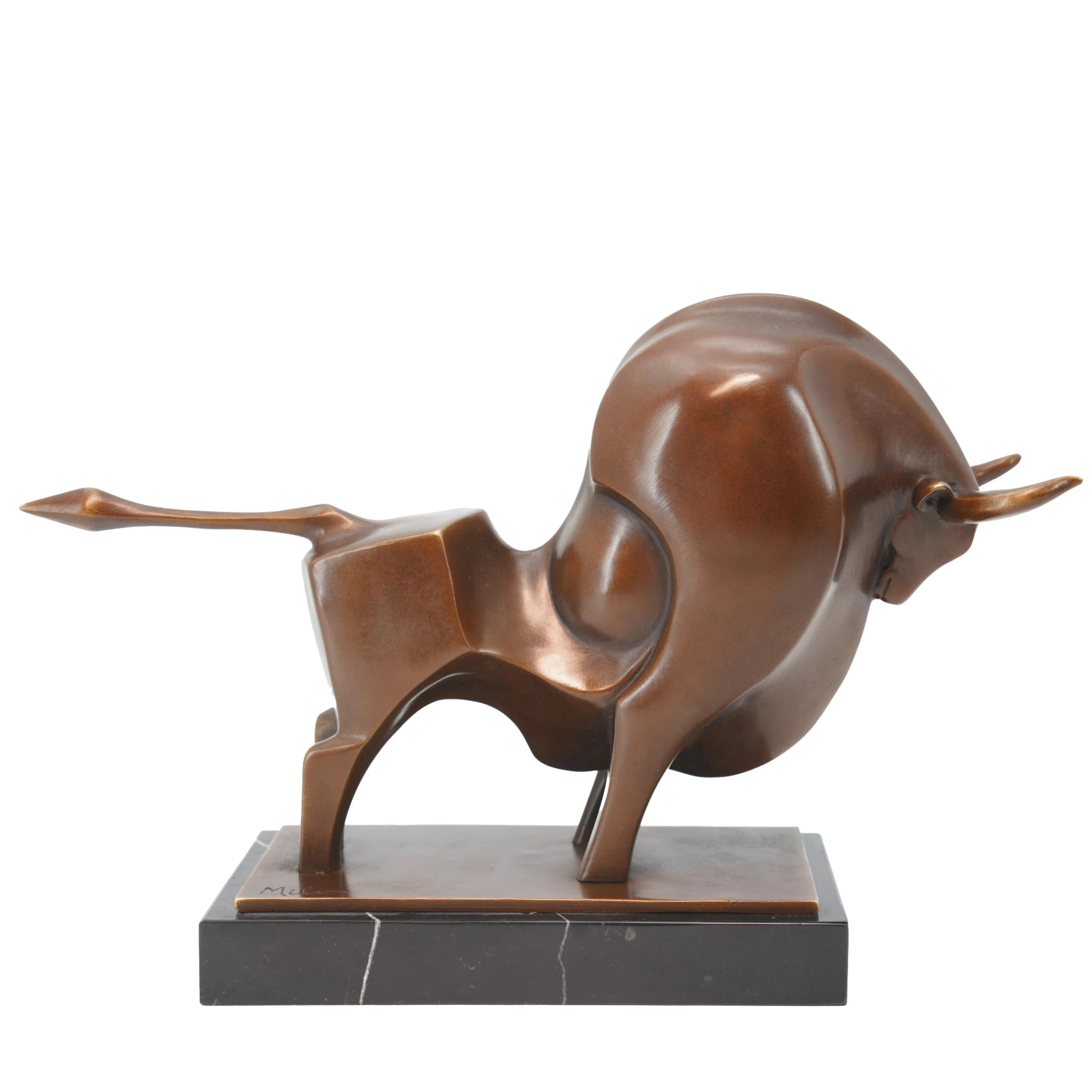 Modern handcrafted bronze bull statue side view